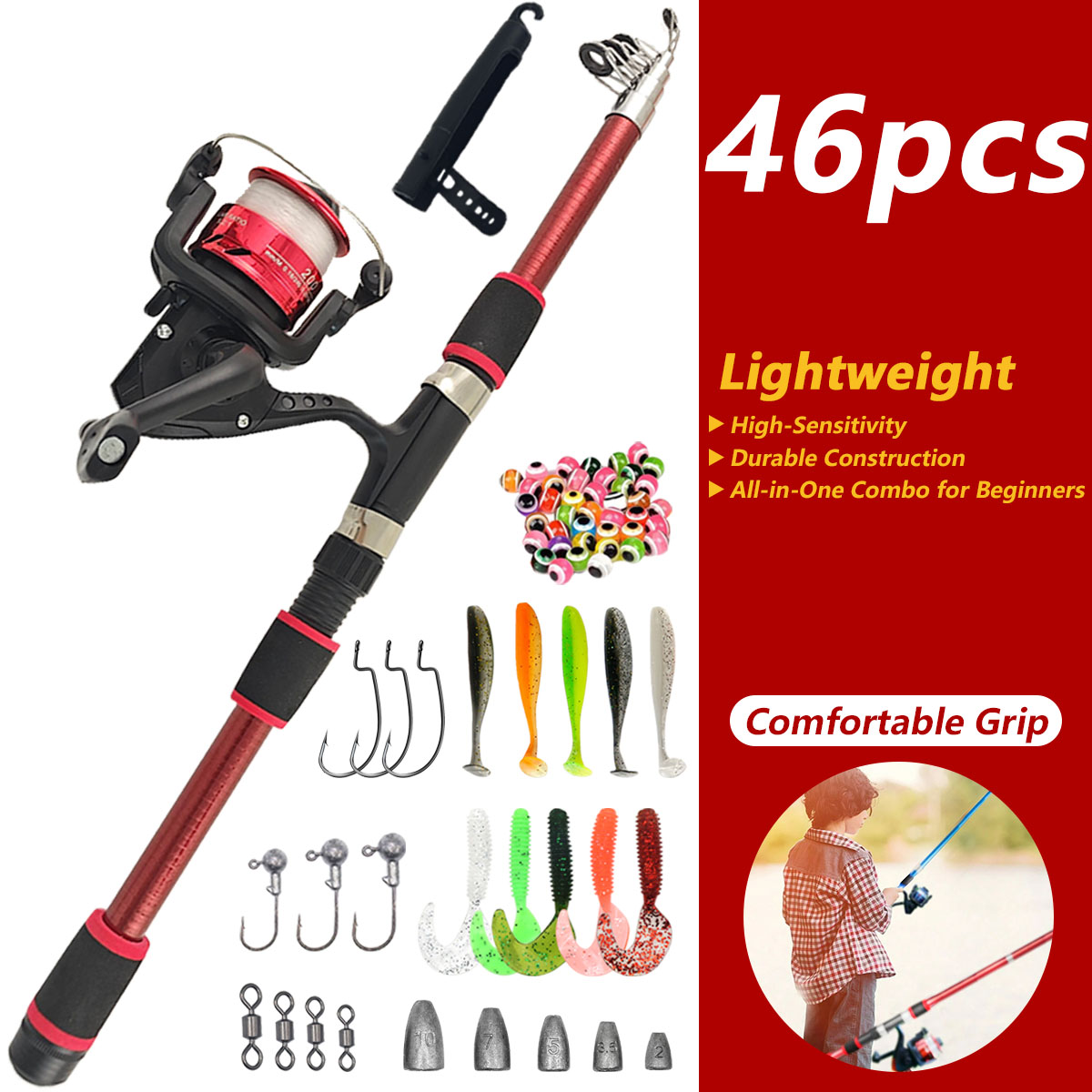 46Pcs Telescopic Fishing Rod R - Freshwater Line avis et prix